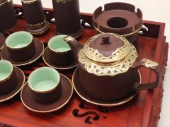 Bộ ấm chén tử sa Bát Tràng dáng tống đen đầy đủ phụ kiện