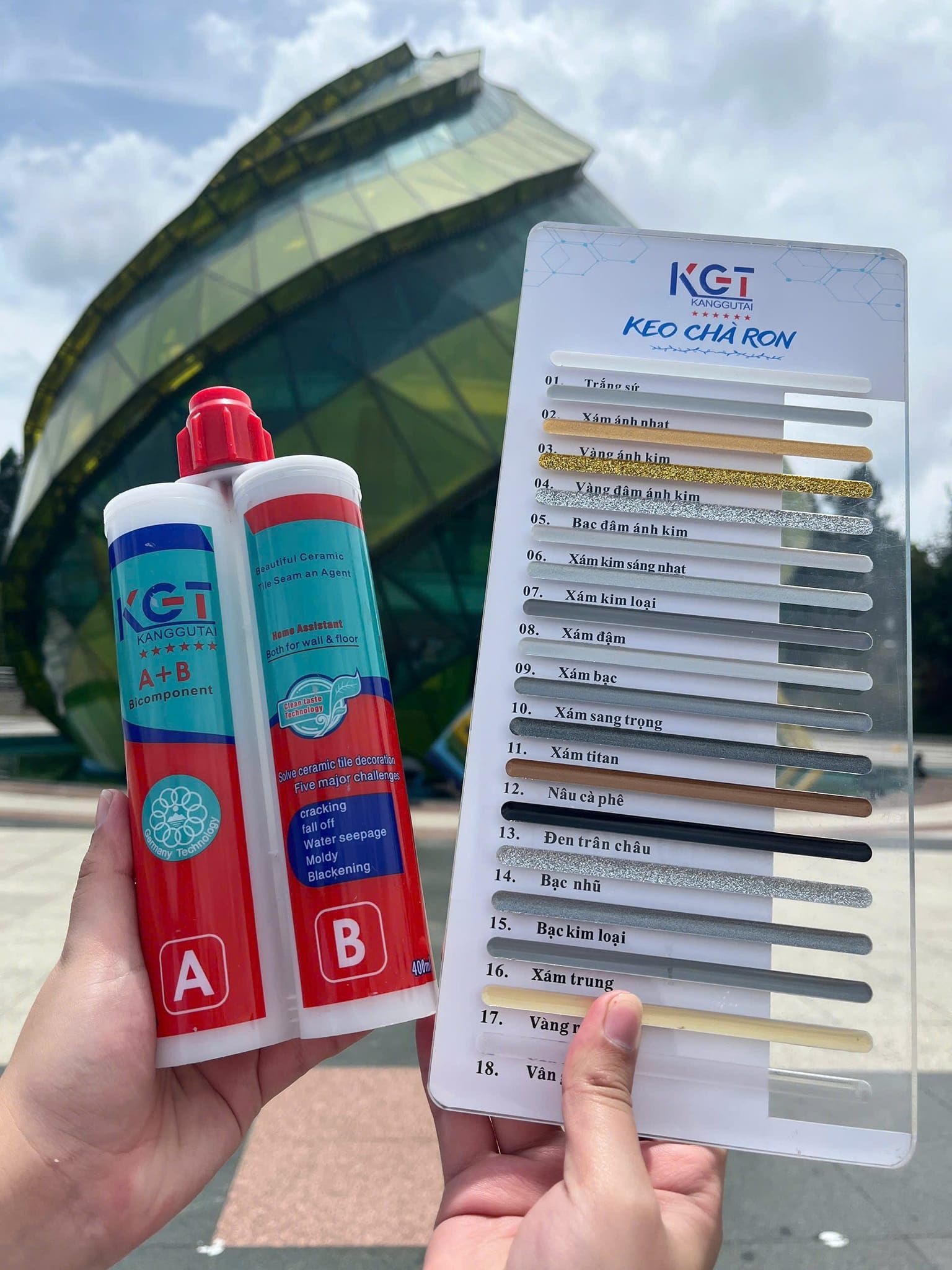  KEO CHÀ RON KGT 2 THÀNH PHẦN I KEO CHÀ RON KGT GỐC EPOXY ( KEO CHÀ RON CHỐNG THẤM, CHỐNG Ố, CHỐNG PHAI MÀU ) 