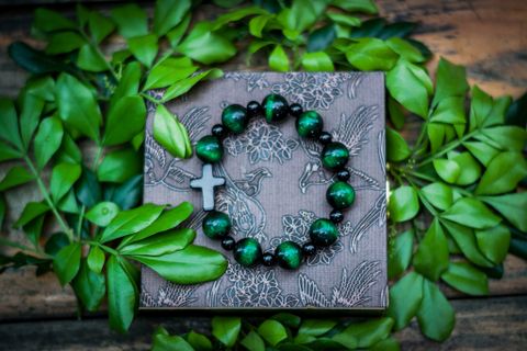  Chuỗi Mân Côi Đá Thạch Anh Mắt Hổ Xanh lá 