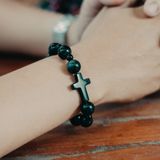  Chuỗi Mân Côi Đá Thạch Mắt Hổ Xanh Đen 