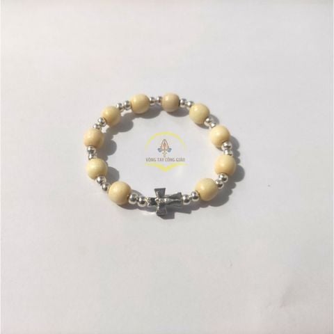  Chuỗi Mân Côi Gỗ Dâu Tằm mix Bạc Cho Bé 