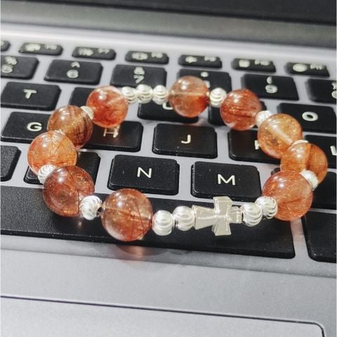  Chuỗi Mân Côi Đá Thạch Anh Tóc Đỏ Mix Bạc Ta 