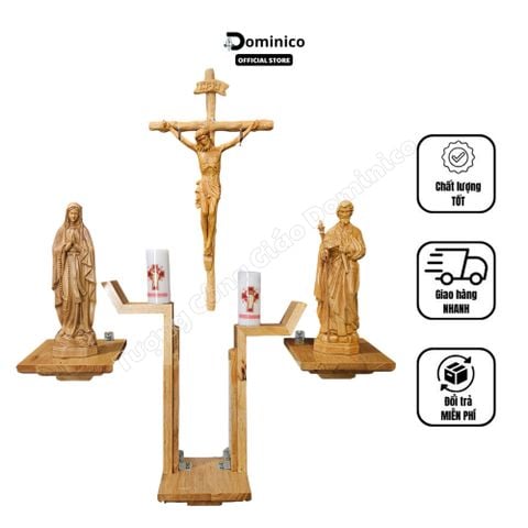  Bộ Tượng Công Giáo 3 Đấng Gỗ Tự Nhiên Hàng Kĩ Sắc Nét 15cm, 20cm, 30cm 