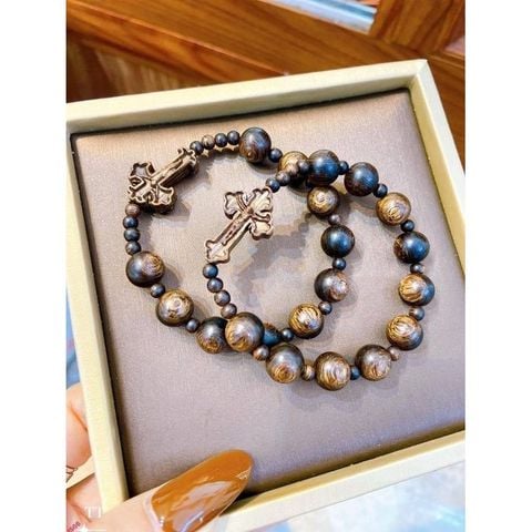  Chuỗi Mân Côi Gỗ Trầm Hương Sánh Chìm Hạt Tròn 