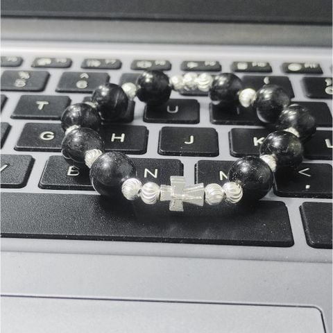  Chuỗi Mân Côi Đá Thạch Anh Tóc Đen Mix Bạc Ta 