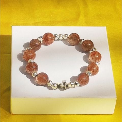  Chuỗi Mân Côi Đá Thạch Anh Tóc Đỏ Mix Bạc Ta 