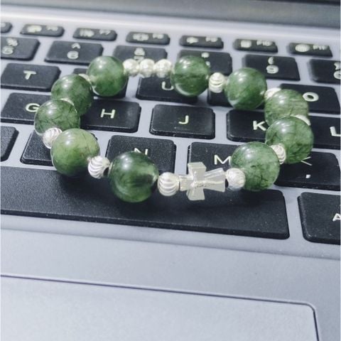  Chuỗi Mân Côi Đá Thạch Anh Tóc Xanh Mix Bạc Ta 