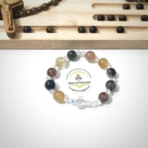  Chuỗi Mân Côi Đá Thạch Anh Tóc Tam Tài Mix Pha Lê 