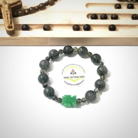  Chuỗi Mân Côi Đá Thạch Anh Tóc Xanh 