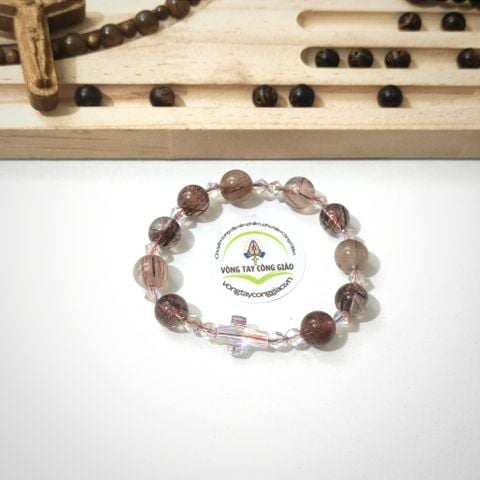  Chuỗi Mân Côi Đá Thạch Anh Tóc Đỏ Mix Pha Lê 