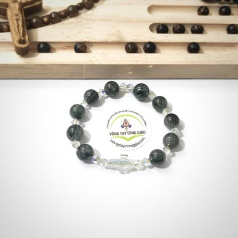  Chuỗi Mân Côi Đá Thạch Anh Tóc Xanh Mix Pha Lê 