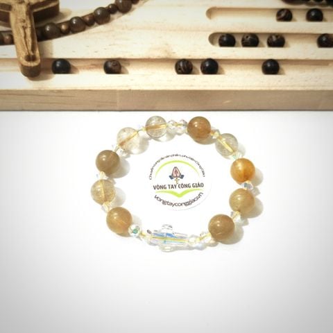  Chuỗi Mân Côi Đá Thạch Anh Tóc Vàng Mix Pha Lê 