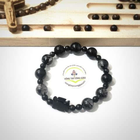  Chuỗi Mân Côi Đá Thạch Anh Tóc Đen 