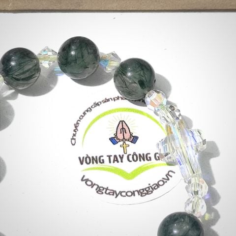  Chuỗi Mân Côi Đá Thạch Anh Tóc Xanh Mix Pha Lê 