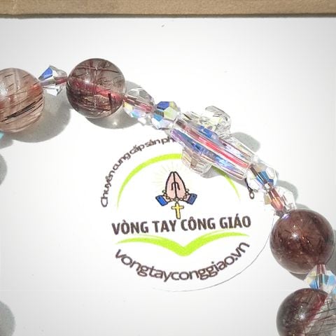  Chuỗi Mân Côi Đá Thạch Anh Tóc Đỏ Mix Pha Lê 