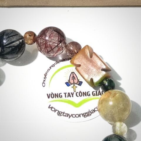  Chuỗi Mân Côi Đá Thạch Anh Tóc Tam Tài Mix Pha Lê 