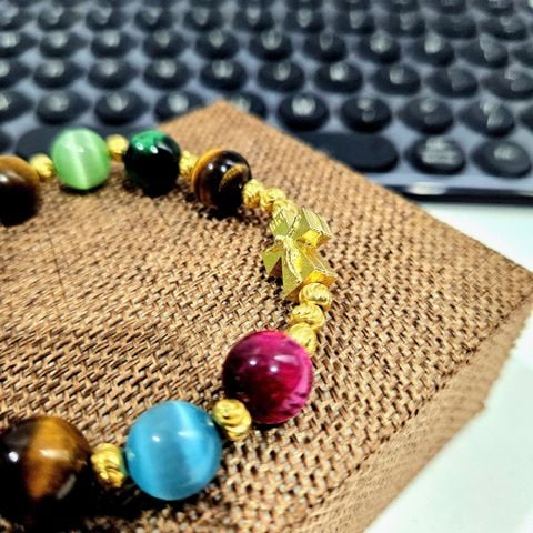  Chuỗi Mân Côi Đá Thạch Anh Mắt Hổ Đa Sắc Mix Bạc Si Vàng 