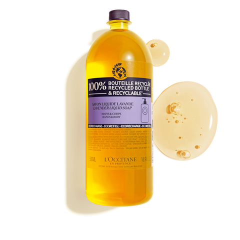 Chai Eco-Refill Gel Tắm & Rửa Tay L'Occitane Lavender Liquid Soap 500Ml