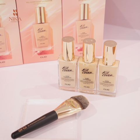 Set Kem Nền Clio Kill Cover Glow Foundation Spf50 38G + Kèm Cọ Nền