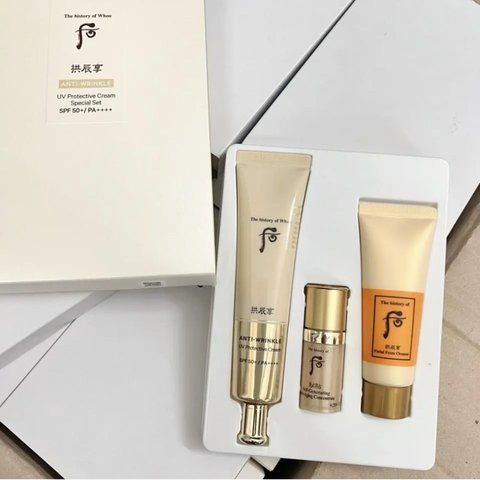 Set Kem Chống Nắng Chống Nhăn Whoo Vàng Wrinkle Sun Cream SPF 50/PA++++