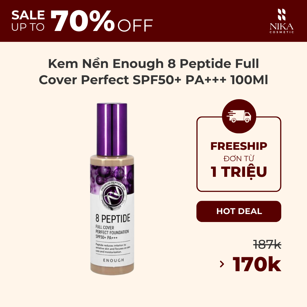Kem Nền Enough 8 Peptide Full Cover Perfect SPF50 PA 100Ml