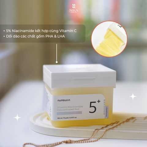 Toner Pad Tẩy Da Chết Numbuzin No5 Vitamin Niacinamide Concentrated Pad 70 Pads