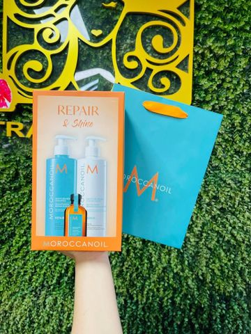 Set Dầu Gội + Dầu Xả + Dầu Dưỡng Tóc Moroccanoil Repair Shine 500Mlx2 +50Ml