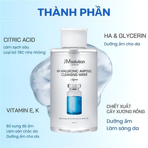 Nước Tẩy Trang JM Solution H9 Hyaluronic Ampoule Cleansing Water 500ML