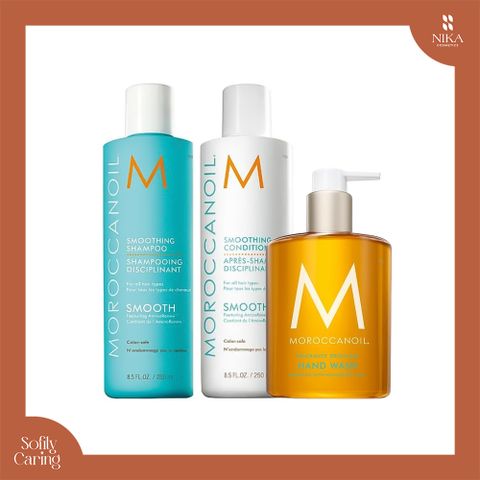 Set Dầu Gội + Dầu Xả + Nước Rửa Tay Moroccanoil Smooth 500Mlx2 + 360Ml