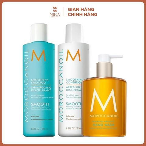 Set Dầu Gội + Dầu Xả + Nước Rửa Tay Moroccanoil Smooth 500Mlx2 + 360Ml