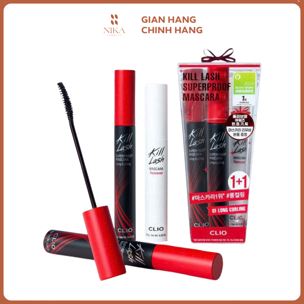 Set 2 Mascara Clio Kill Lash 7G*2 1 Tẩy Trang Mi Clio 8.5G
