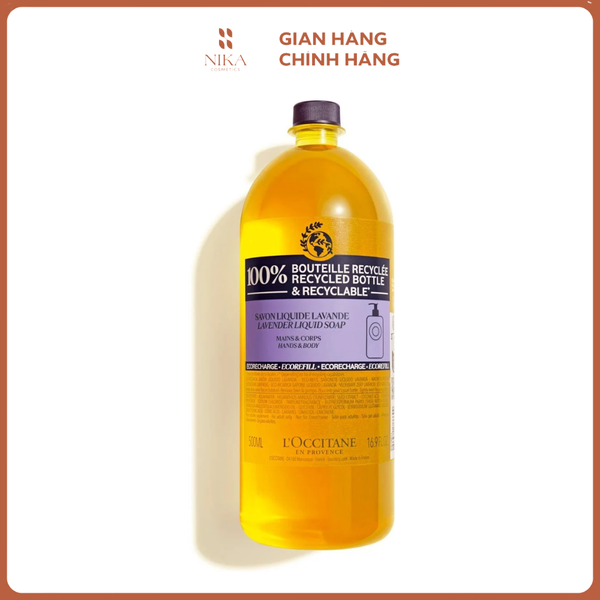 Chai Eco-Refill Gel Tắm & Rửa Tay L'Occitane Lavender Liquid Soap 500Ml