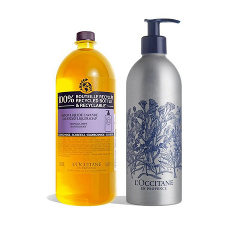 Chai Eco-Refill Gel Tắm & Rửa Tay L'Occitane Lavender Liquid Soap 500Ml