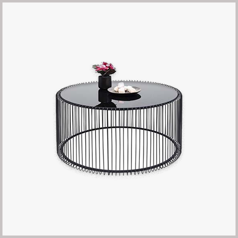 Bàn Trà Lồng Chim Chân Sắt Mặt Kính - BT02