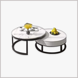 Bàn Trà Cặp Tròn Hộp Chân Sắt Mặt Ceramic - BT07