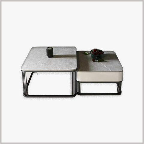 Bàn Trà Cặp Chữ Nhật Hộp Chân Sắt Mặt Ceramic - BT09
