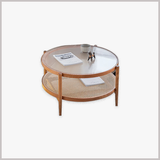 Bàn Trà Tròn Khung Gỗ Mặt Kính - BT23