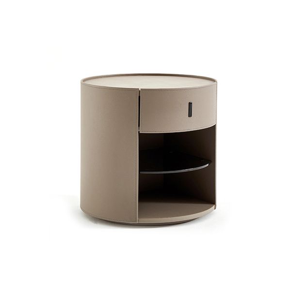  Saddle leather round bedside table - ST010 