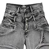Double Waist Washed Jeans - Stone Gray