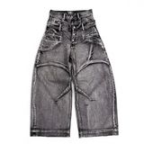 Double Waist Washed Jeans - Stone Gray