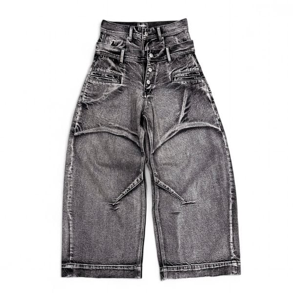  Double Waist Washed Jeans - Stone Gray 