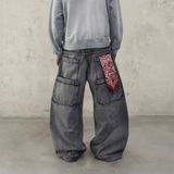 Double Waist Washed Jeans - Stone Gray