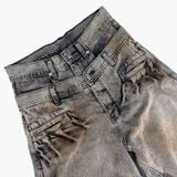 Double Waist Washed Jeans - Brown