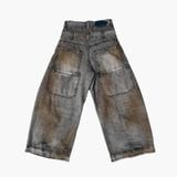 Double Waist Washed Jeans - Brown