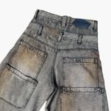 Double Waist Washed Jeans - Brown