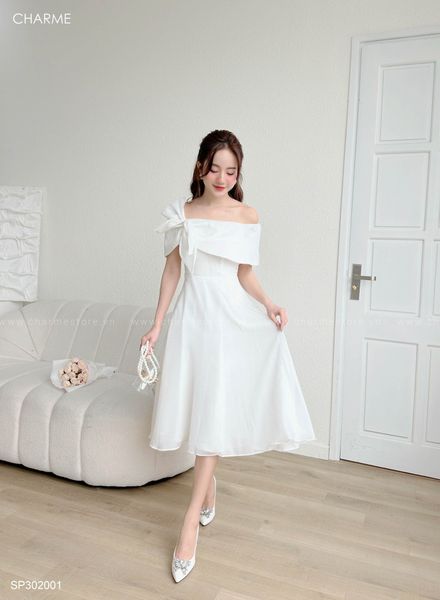 Đầm trễ vai hoa nơ trước ngực  Dương Fashion