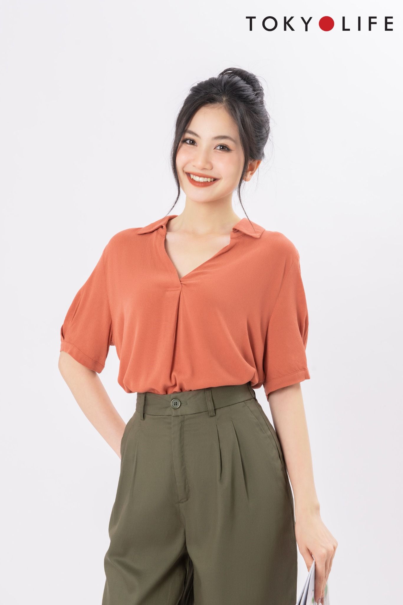 Áo sơ mi lụa cam carrot  lytrandesign