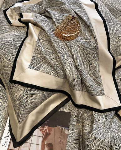 Chăn ga gối vải satin cao cấp họa tiết gấm mây, dương xỉ