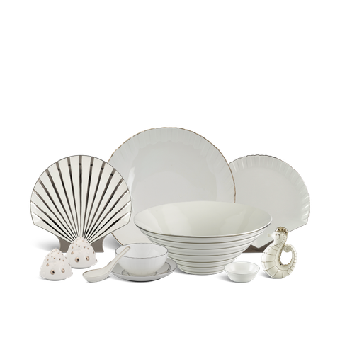  Bộ đồ ăn 6 người Âu-Á 47 sản phẩm - Ngọc Biển IFP - Chỉ Bạch Kim 