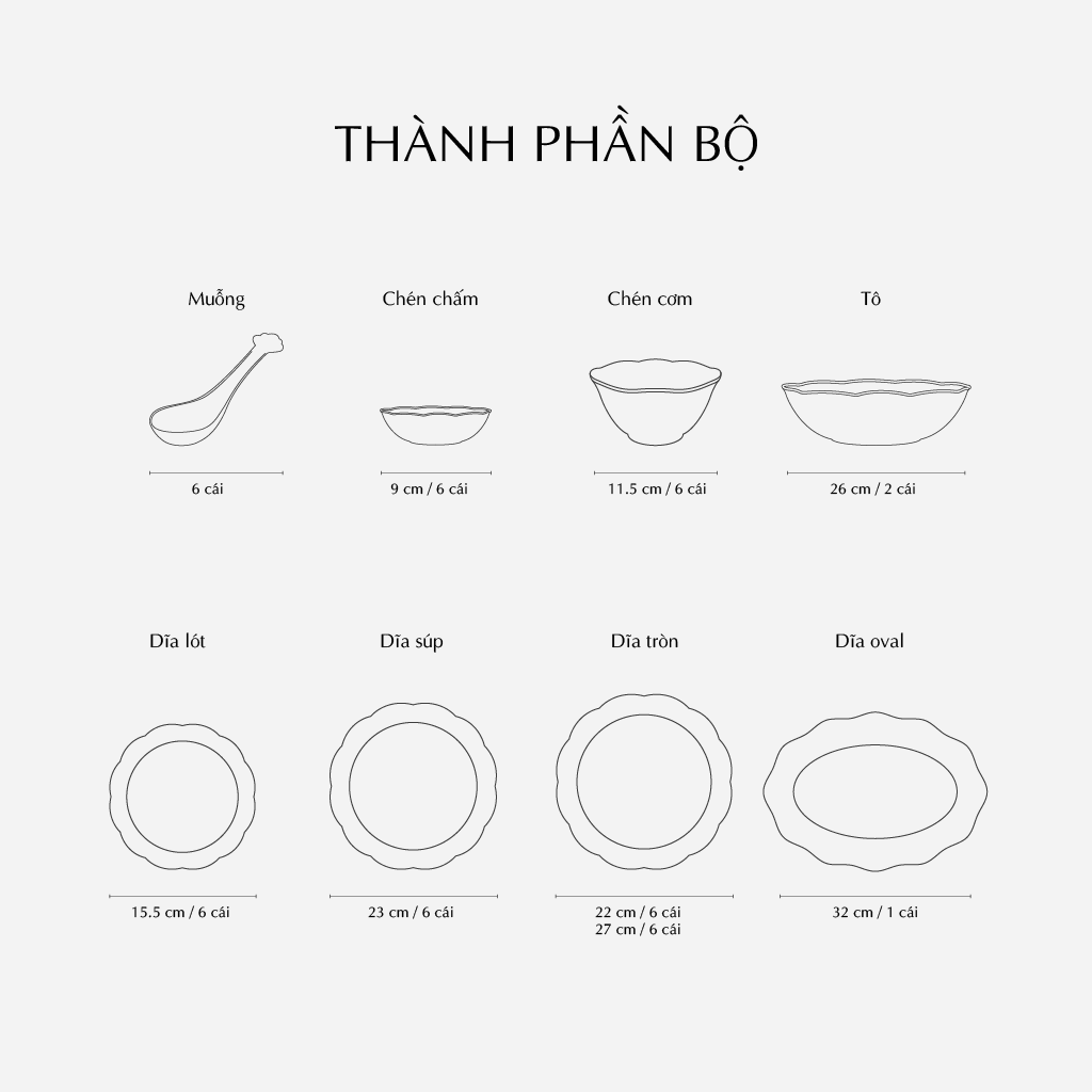Bộ đồ ăn Âu-Á 45 sản phẩm - Đài Các - Trang Trí Bạch Kim